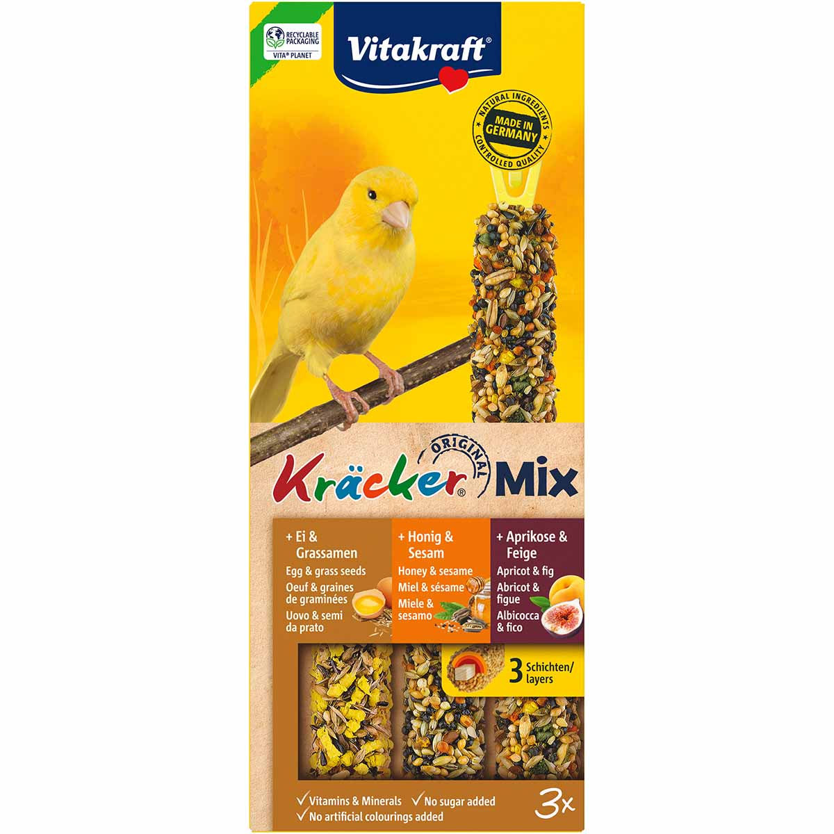 Vitakraft Kräcker Trio mit Ei, Frucht und Honig für Sittiche 5x3 Stück