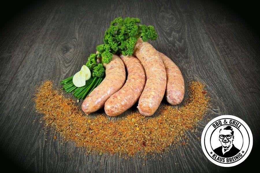 Knoblauch Kräuter Bratwurst vom Grillweltmeister Klaus Breinig! Mit besten Kräutern und feinstem Knoblauch, super saftig und lecker! 4 Stck, 500 g Packung