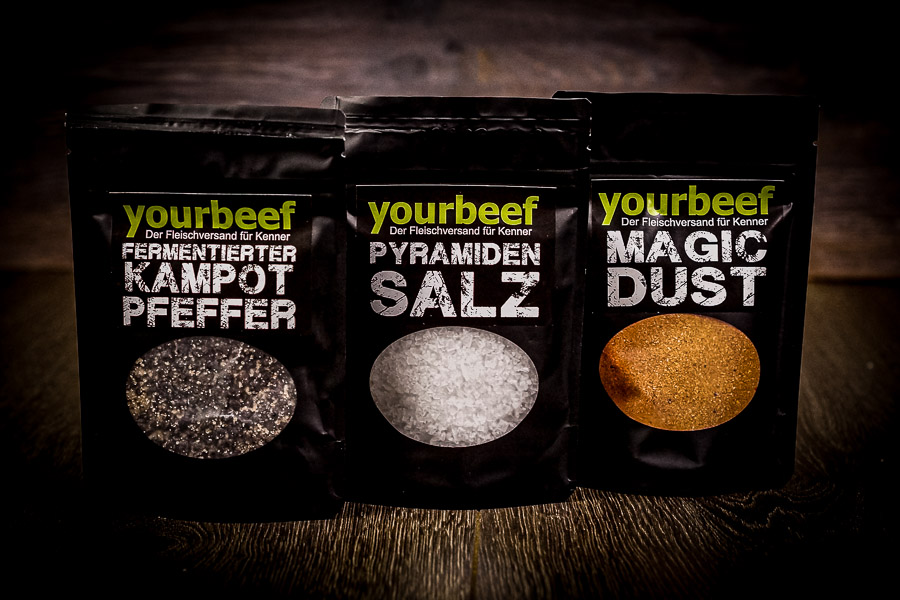 yourbeef Gewürze, Pyramidensalz, fermentierter Kampot Pfeffer, Magic Dust