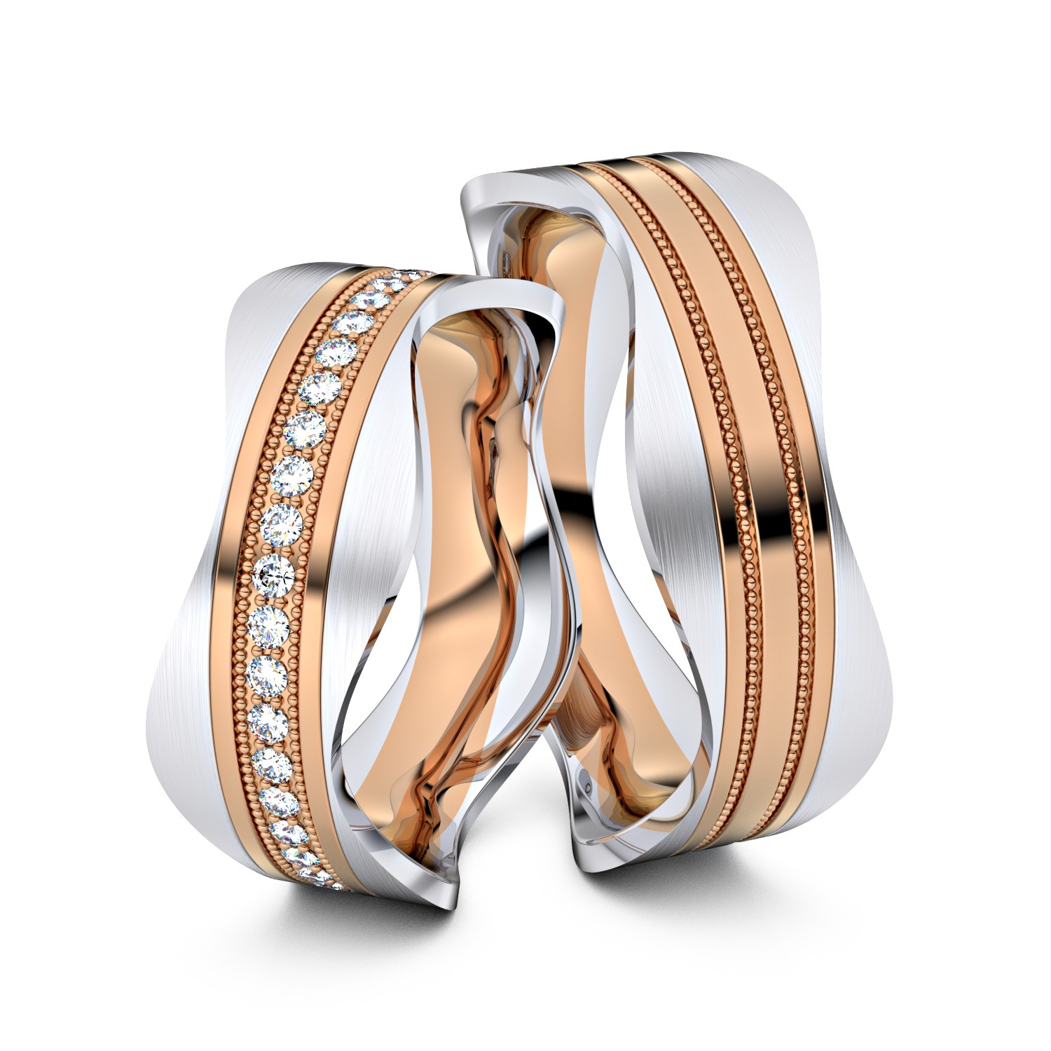 Modell TR221 Wavy Pearls 585er Rotgold-Weißgold - 32445